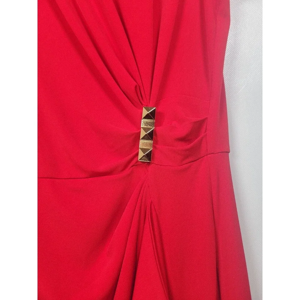 Michael Kors Large Rose Red Sleeveless Gathered Stud-Bar Women’s Dress Small - Picture 7 of 8
